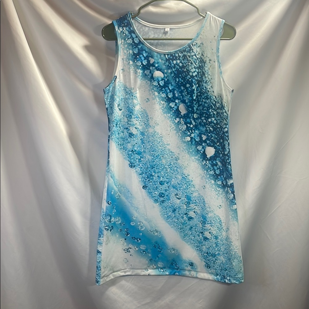 Chic Blue and White Asymmetrical Dress